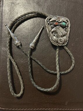 Southwestern Bolo Tie with Eagle and Turquoise/Coral Accents